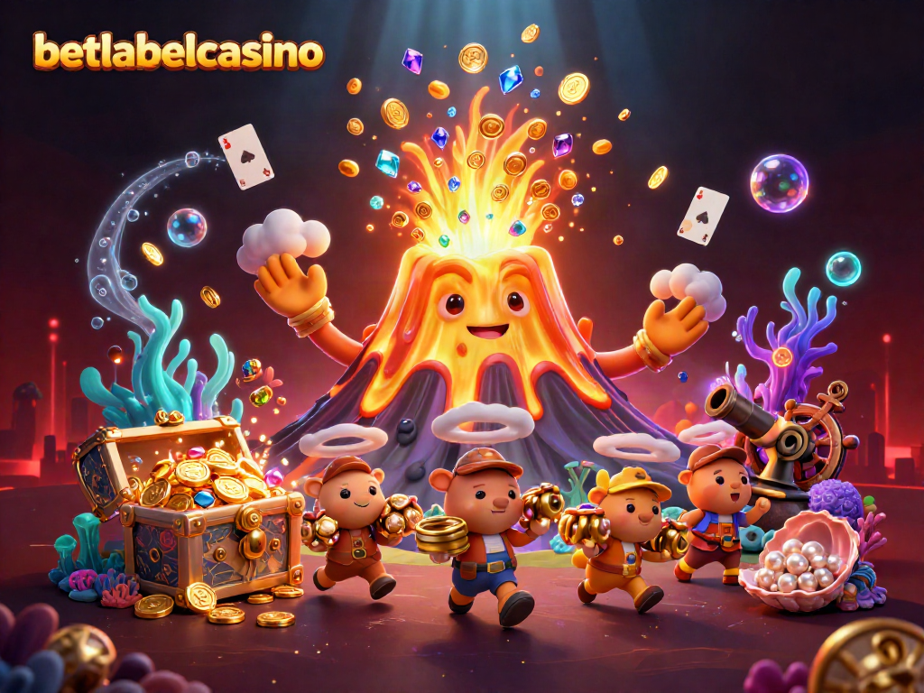 Experience the thrill of winning at betlabelcasino with vibrant casino-themed characters and treasure.