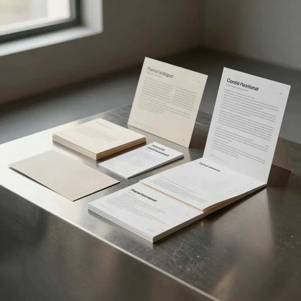 Kit modular de campaña de anuncios sociales flotando en un estudio con luz suave y fondo oscuro.